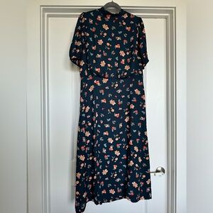 Ann Taylor Navy Floral Midi Dress - size 12 NTW